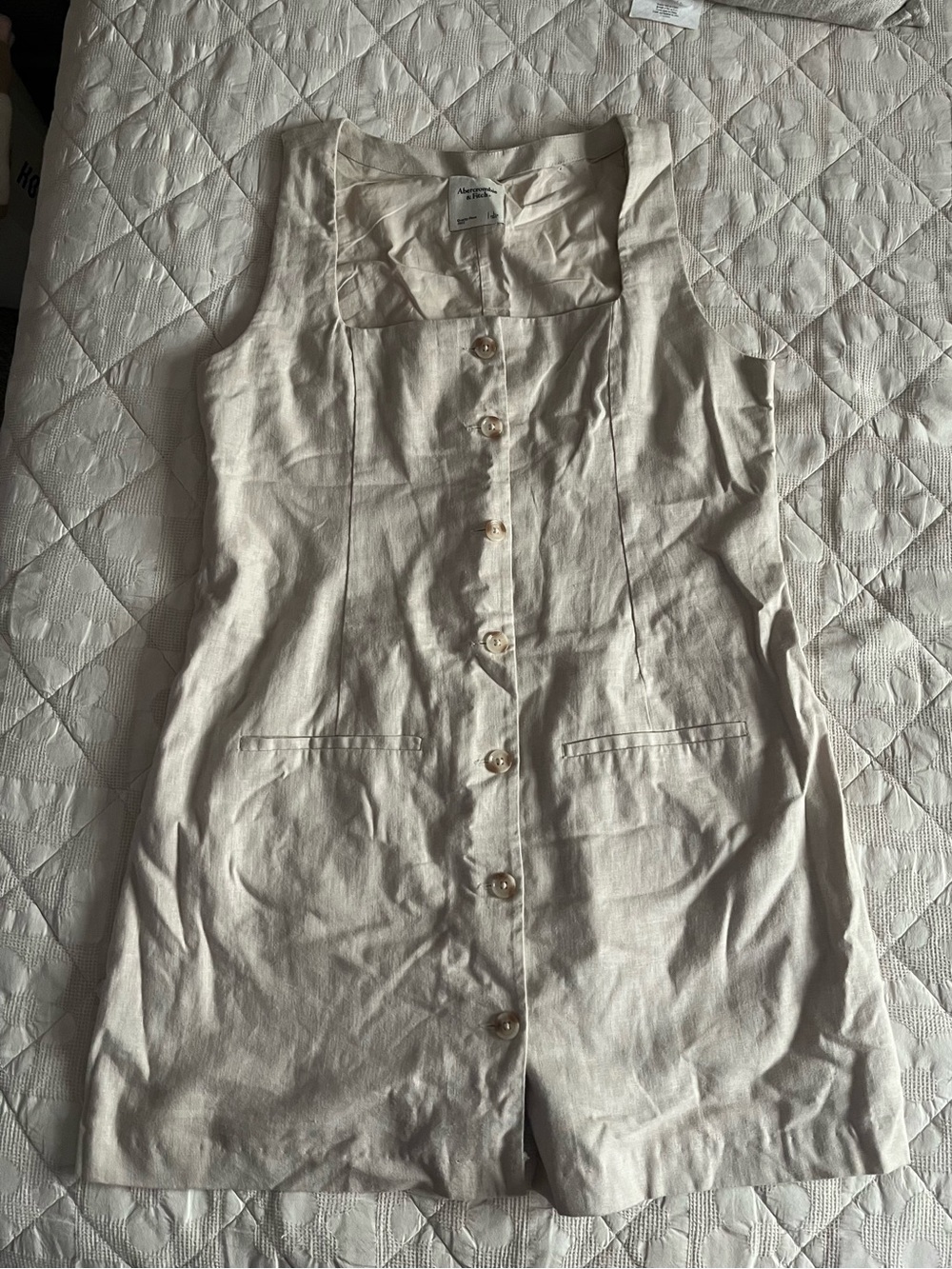 Abercrombie & Fitch Sleeveless Button-Front Linen Light Beige Dress Size L